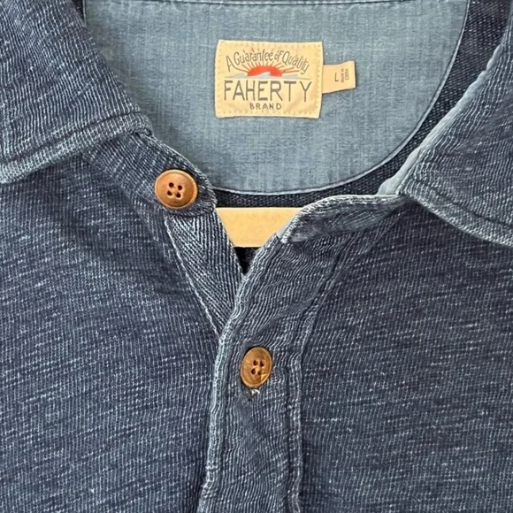 Faherty Indigo Dyed Long Sleeve Polo - Picture 1 of 6
